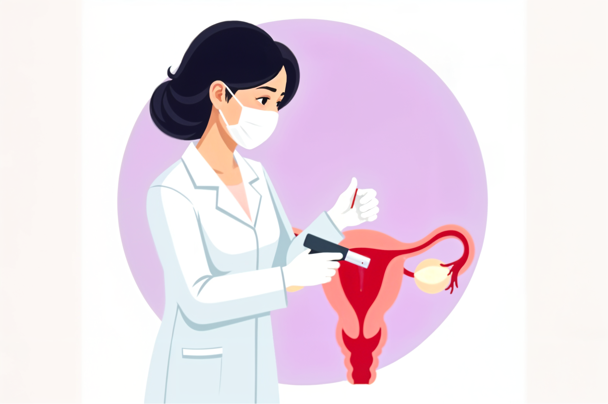 A woman in a lab coat holds a syringe, preparing for a medical procedure in a clinical setting